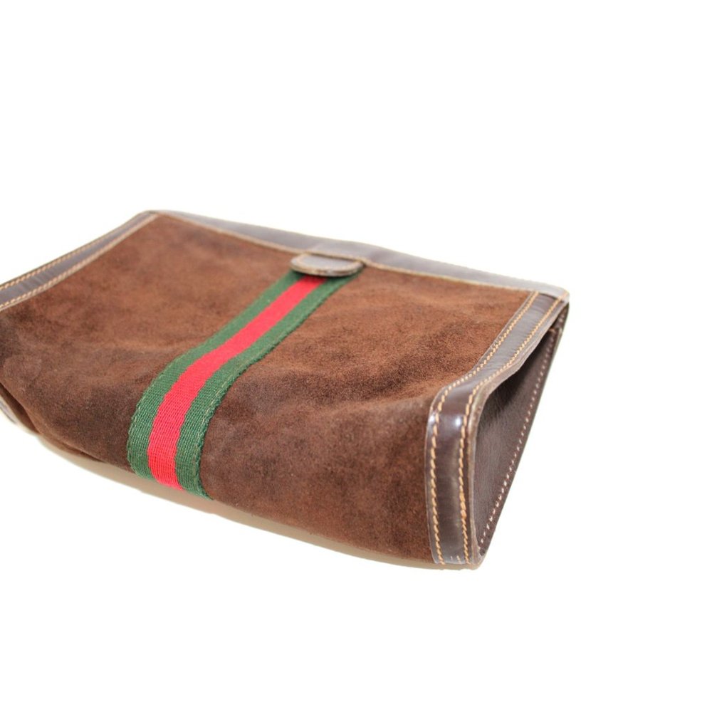 Gucci Vintage Brown Sherry Line Suede Leather Clutch - Picture 5 of 9